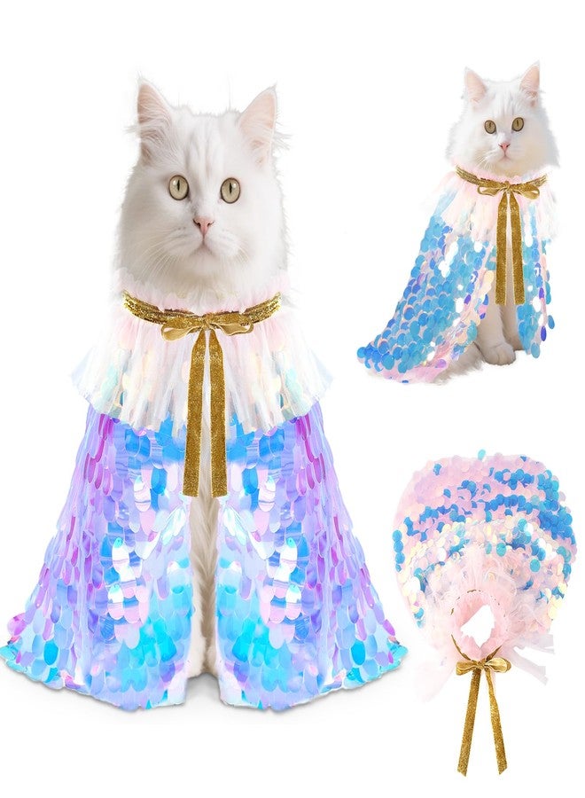 Vellibring 2 Packs Halloween Cat Costumes, Small Funny Sequins Halloween Cat Wizard Cape Adjustable Pet Wizard Cloak for Little Dogs Cats Puppy Halloween Cosplay Party - Image 1